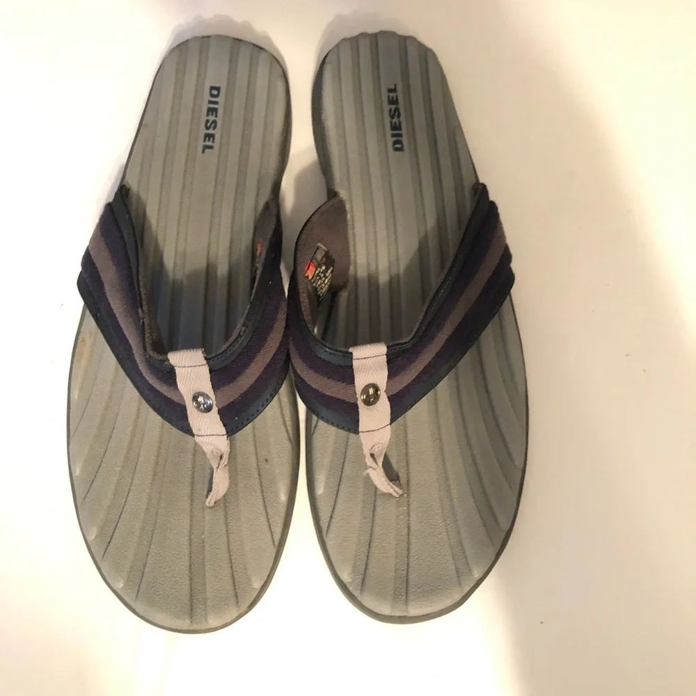 Diesel Mens Gray Blue Fuji 30000 54 Flip Flops Sz 12